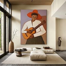 håndmalet abstrakt oliemaleri af guitarspil abstrakte figurer vægkunst moderne musiker lærred vægkunst musiker portræt guitarist vægkunst