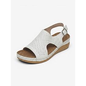 Women's Rose Pink Perforated Wedge Sandals – Comfortable Peep Toe Summer Platform Shoes with Buckle Strap for Beach, Travel Casual Wear