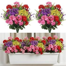 5 Bundles Luxury Artificial Geranium Flowers, Fade-Resistant UV-Protected Faux Flowers with Greenery, Low-Maintenance Decorative Plants for Home, Patio, Porch,