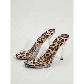 damesandaler med leopardprint og gennemsigtige stropper - stilettohæle til natteliv, fester og klubtøj