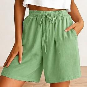 Dame Bermuda shorts Shorts i bomuldshør Shorts Sommer shorts Ferie Mode Afslappet Hverdag Knælængde Medium Talje Helfarve Vanlig Snørelukning Lomme Elastisk ta