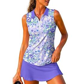 Women's Floral Tops Sport Shirt Golf Polo Shirt Tennis Shirt Sleeveless Zipper Floral UPF50 UV Resistant High Elasticity Moisture Wicking Breathable Tennis Gol