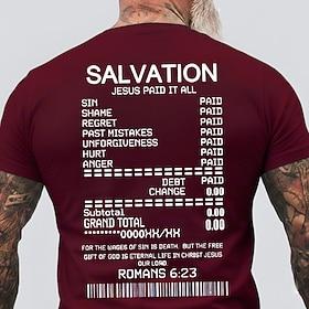 Herre T-shirt med print, Jesus, betalte det hele, kvittering, regning, Romerbrevet 6, 23, bibelvers, kristen, religiøs tro, grafik, rund hals, normal pasform,