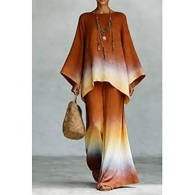 Women's Pants Sets Long Sleeve Round Neck Graphic Gradient Print Fashion Streetwear Casual Daily Outdoor Black Pink Brown Summer Loose Fit