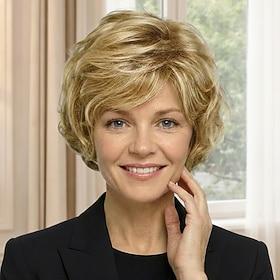 Elegant Curly Bob Synthetic Wig for Women - Light Blonde with Soft Waves and Natural Volume