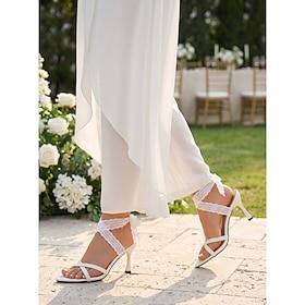 Women's White Strappy High-Heel Sandals - Elegant Guest Shoes for Garden Weddings