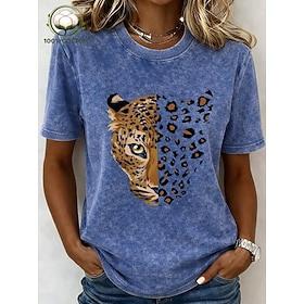 Dame T-shirt Trykt mønster Syrevask Vintage vask Bogstaver Stilfuld Basale Klassisk Kortærmet Rund hals Almindelige toppe Afslappet Daglig Blå Sort Lyserød Lil