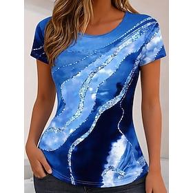 Women's T Shirt Print Ombre Graphic Abstract Bohemia Hawaiian Stylish Short Sleeve Crew Neck Regular Tops Casual Daily Blue Pink Purple Green Summer Spring