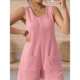 dame vaffeljumper aktiv ensfarvet ærmeløs vide ben rund hals lomme daglig hjemme normal pasform lysegrøn pink lyseblå sommer