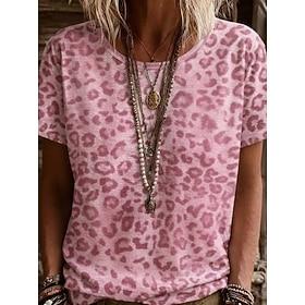 Women's T Shirt Print Floral Graphic Animal Vintage Stylish Classic Short Sleeve Crew Neck Round Neck Regular Tops Daily Weekend Apricot pink White Red Pink Su