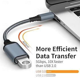2-pak USB C til USB 3.0 adapter OTG-kabel, 5 Gbps superhurtig type-C han til USB-A hun flettet konverter kompatibel med Macbook Pro, iPad Pro, Samsung Galaxy S