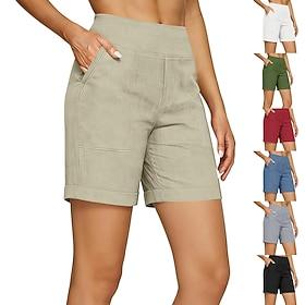 Dame Bermuda shorts Ferie Basale Korte Medium Talje Uelastisk Daglig Hjem Blå Vinrød Sort Hvid Sommer Forår