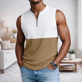 Herre Vaffel Tank Top Vest Underskorte Ærmeløs skjorte Uden ærmer V-hals Sommer Vanlig Med Tekstur Mode Klassisk Afslappet Farveblok Afslappet Hjem Indendørs L