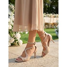 Kvinders nøgne sandaler med høj hæl og remme, elegante åben tå-sko til bryllupsgæster, havebryllup formelle begivenheder