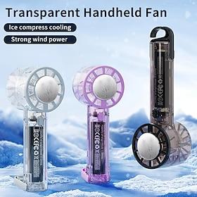 Transparent Handheld Fan with Cold Compress, Portable Mini Fan with Cooling Ice Plate, High Speed Personal Fan USB Rechargeable, 3-in-1 Handheld/Desk/Hanging F