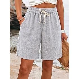 Dame Vaffel Bermuda shorts Bomulds Blanding kinesisk Elegant Aktiv Ferie Korte Medium Talje Vanlig Komfort Elastisk Daglig Grå Sort Sommer Forår Efterår Regulæ