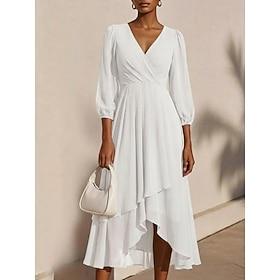 Dame Midikjole Chiffonkjoler Hverdagskjole Swing Kjole Elegant Mode Moderne udendørs Ferierejse I-byen-tøj Regulær Vanlig Langærmet V-hals Blå Sort Hvid Bordea