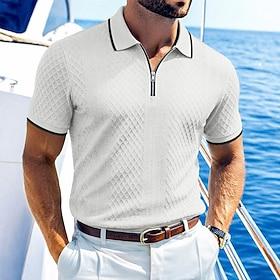 Men's Polo Polo Shirts Casual Street Lapel Short Sleeve Basic Modern Geometric Plain Lightweight Buttons Summer Spring Loose Fit Black White Wine Navy Blue Dar