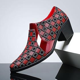 Men's Chunky Block Heel Patterned Dress Shoes Stylish Loafers for Office, Party and Evening Events
