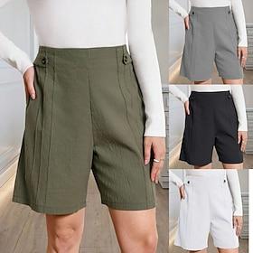 Dame Bermuda shorts Ferie Basale Knælængde Høj Talje Vanlig Komfort Uelastisk Daglig Rumgrå Sort Hvid Militær Grøn Sommer Forår Regulær