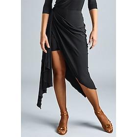 Women's Black Latin Dance Skirt - Asymmetric Cascading Ruffle Wrap Skirt for Salsa, Tango, Rumba  Ballroom