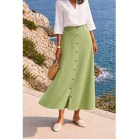 Women's Waffle Skirts Fashion coastalgrandmastyle Casual Summer Maxi Mid Waist Skirts Solid Colored Inelastic Daily Beach Blue Gray Green Orange Summer