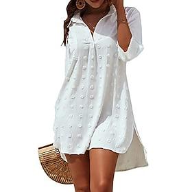 Dame Badetøj Opdækning Svømmedragt Kjoler badedragt Krøllede Folder Ferie Strand Tøj Vanlig V-hals Uden ærmer Badedragter