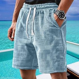 Men's Waffle Shorts Shorts Summer Shorts Casual Shorts Drawstring Pocket Elastic Waist Plain Comfort Breathable Short Outdoor Vacation Sport Casual Black White