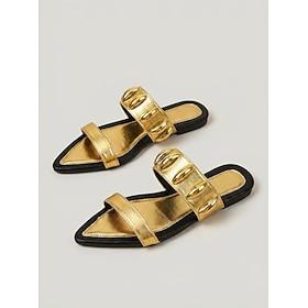 Women's Gold Metallic Flat Sandals - Slip-On Open Toe Vacation Dinner Resort Evening Shoes