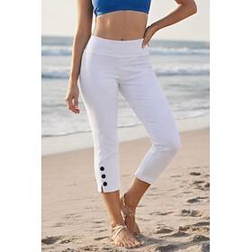 Women's Slim Chinos Crop Cozy Leggings Vacation Basic Casual Calf-Length Natural Plain Split Comfort Quick Dry Soft Stretchy Vacation Casual Daily White Black