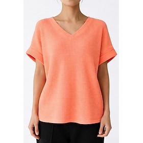 Dame Overstørelse Vaffel T-shirt Tee Top rullet manchet Helfarve Elegant Mode Afslappet Kortærmet Flagermuseærmer V-hals Lange toppe Daglig I-byen-tøj Ferietøj