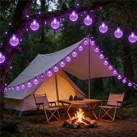 Solcelledrevet havelyskæde 12 m 100 LED udendørs lilla lyskæde 8 tilstande festlig sceneindretning IP 65 vandtæt hængende dekorationer til sommerhuse, haver, a