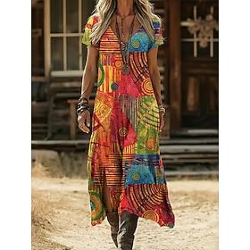 Women's Midi Dress Boho Dress Casual Dress A Line Dress Print Dress Vintage Outdoor Vacation Weekend Regular Fit Floral Graphic Abstract Short Sleeve V Neck Re