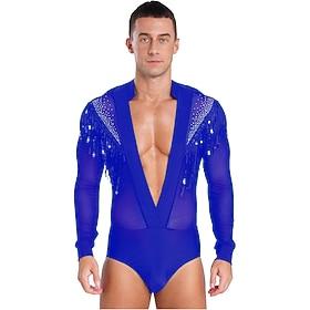 Herre kongeblå latin ballroom danse-bodysuit - glitrende trikot med rhinsten og salsa professionel præstation