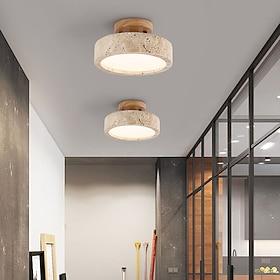 Japansk Wabi-Sabi 1 lys E26 loftslampe med naturlig gul travertin, nordisk cremefarvet stil, loftslamper med massivt træfod, b b entré gang gang indgang balkon