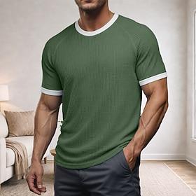 Men's Waffle T-shirt Tee Top Short Sleeve Crew Neck Spring Summer Summer Spring Solid Color Fashion Designer Casual Color Block Raglan Sleeves Casual Daily Ou