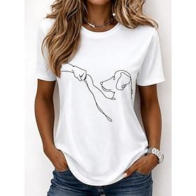 Women's T Shirt Print Graphic Animal Dog Vintage Stylish Classic Short Sleeve Crew Neck Round Neck Regular Tops Casual Daily Weekend Black and White White Rain