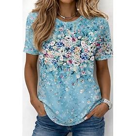 Dame T-shirt Trykt mønster Blomstret Grafisk Planter Mode Klassisk Moderne Kortærmet Rund hals Almindelige toppe Afslappet Daglig Sport Grøn og Blå Rosa Grøn S