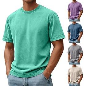 Men's T Shirt 100% Cotton Acid Wash Shirt Tee Top Short Sleeve Crew Neck Summer Spring Fall Plain Retro Vintage Casual Vintage Style Garment Dyed Distressed Ca