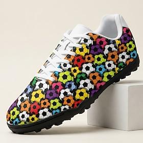 Men's Multicolor Soccer Ball Print Turf Sneakers Lace-Up Lightweight Football Fan Shoes for Match Day, Stadium Support, Sports Events, Travel and Casual Daily