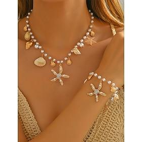Women's Bohemian Style Alloy Shell Necklace and Bracelet Set, Multi-Piece Jewelry for Beach Vacations, Casual Daily Wear, Summer Accessories