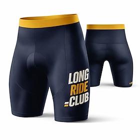 Men's Navy Blue Yellow Long Ride Club Cycling Shorts with 3D Gel Pad Breathable Quick Dry Moisture Wicking UPF50 Bike Shorts for Road Cycling Triathlon Outdoor