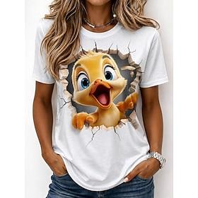 Dame T-shirt Trykt mønster Grafisk Dyr Kat Årgang Stilfuld Klassisk Kortærmet Rund hals Almindelige toppe Afslappet Daglig Weekend Hvid Hvid 2 Hvid 3 Sommer Fo