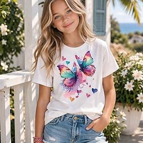 Girls' 3D Graphic Butterfly T shirt Tee Short Sleeve 3D Print Summer Spring Sports Fashion Streetwear Kids 4-12 Years Crew Neck Casual Daily Outdoor Regular Fi