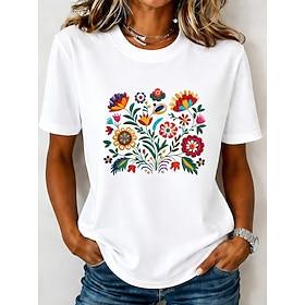 Women's T Shirt Print Floral Graphic Plants Fashion Stylish Classic Short Sleeve Crew Neck Round Neck Regular Tops Casual Daily Weekend White Yellow Red Royal