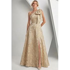 A-linje Gulvlang Blomster kjole Aften Kjoler Elegant Årgang Blomster Uden ærmer Etskuldret Bryllup Formel Jacquard med Sløjfe(r) Slids