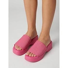 pink platformsandaler til kvinder - livlige strikkede, fladsandaler med rem og tyk sål til strandferier og fester ved poolen afslappet sommerferietøj