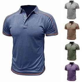 Herre Sports polo shirts Afslappet Aftæpning Kortærmet Mode Basale Helfarve Knapper Åndbart Forår sommer Blå Lilla Brun Grøn Grå Sports polo shirts