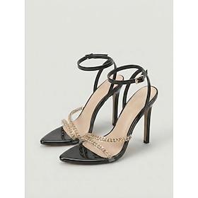 sorte stilettohæle med kædestropper til kvinder - elegante højhælede sandaler til cocktailparties og aftenarrangementer