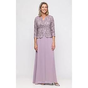 A-Line Floor Length Mother of the Bride Dress Long Sleeve Scoop Neck Elegant with Solid Color